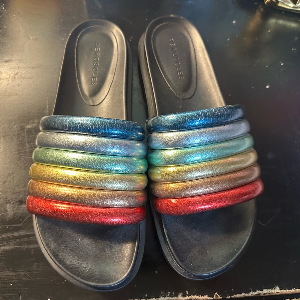 Leila Aerosoles Colorful Rainbow Slide Sandals